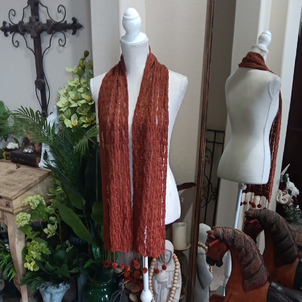 Sanyork Fair Trade 100% Alpaca Scarf Rust Orange Drop Stitch 66x6.5"